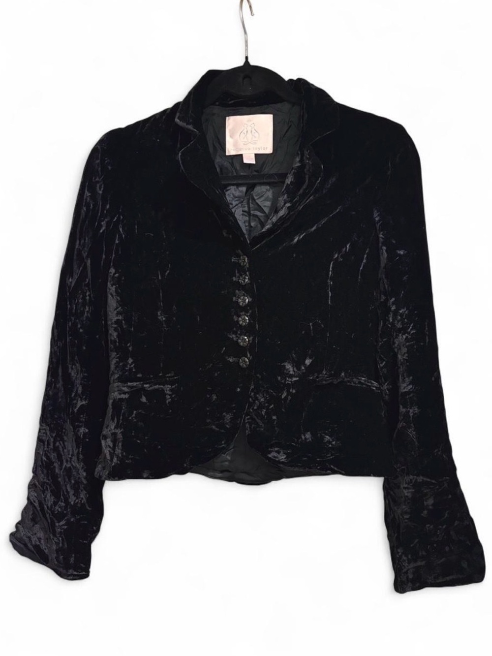 Rebecca Taylor Black Crushed Velvet Button-Front Blazer